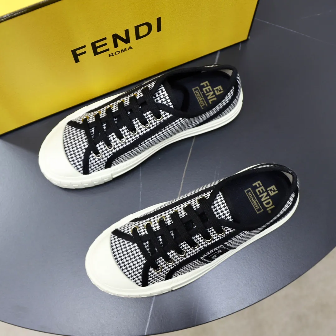 Men's men's shoes 💰380 [New style] 🍿🍿Fendi 👫Couple style low-top canvas shoes, Fendi 2024 spring and summer new lace-up canvas shoes, upper FF jacquard fabric, decorated with same-color satin trim, soles FF engraved decoration, soft elastic foot feel, perfect foot comfort! Size: 35-40 Male 38-45